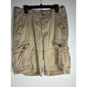 HOLLISTER 10" Shorts Men's Size 30 Cargo Flat Front Button Fly Cotton Beige Tan